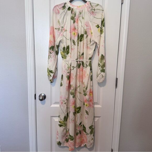 H&M Women’s Cream Floral Print Balloon-Sleeve Midi Dress NWT Size Medium - Picture 3 of 14
